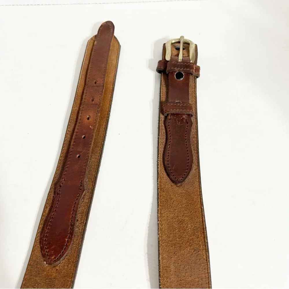 Unique Unbranded Leather Belt with Double Belt Design Light Brown Tan Brass Tone
